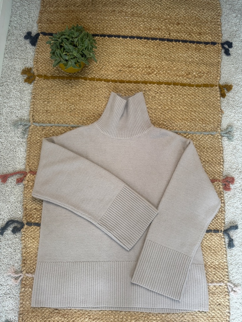H&M Beige Turtleneck Sweater with Wide Rib Cuffs